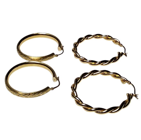 Vintage 14k Gold Twisted Rope Hoop Earrings 40mm - Picture 14 of 16